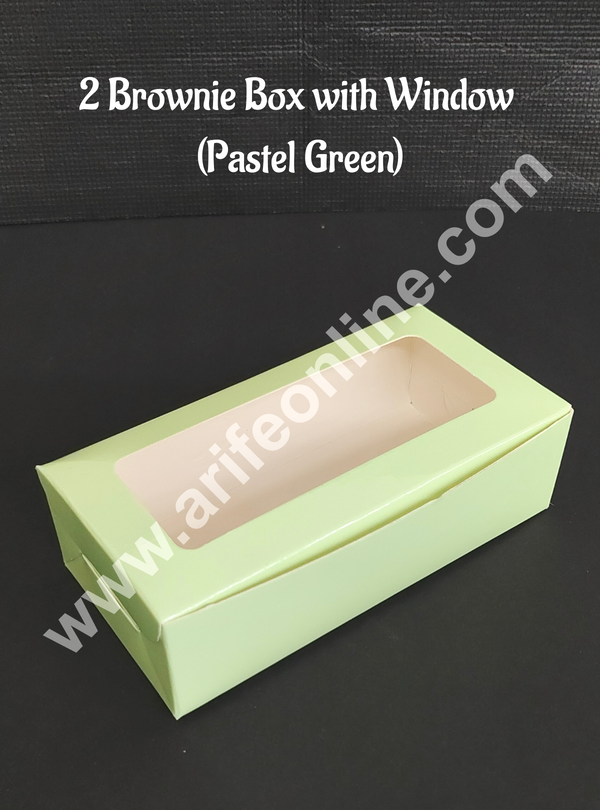 CAKE DECOR™  2 Cavity Brownie Boxes with Clear Window Pastel Green color  | Brownie Carriers - 10 Pcs Pack