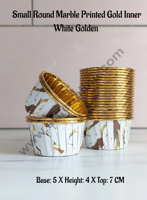 CAKE DECOR™ Marble Theme Golden Foil Coated Paper Muffin Cups - White Gold (50 Pcs)