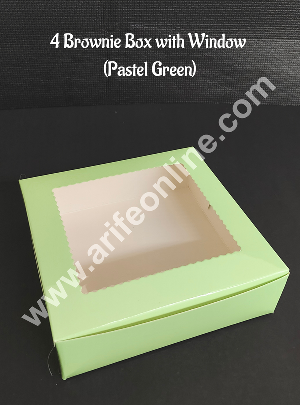 CAKE DECOR™  4 Cavity Brownie Boxes with Clear Window Pastel Green color  | Brownie Carriers - 10 Pcs Pack