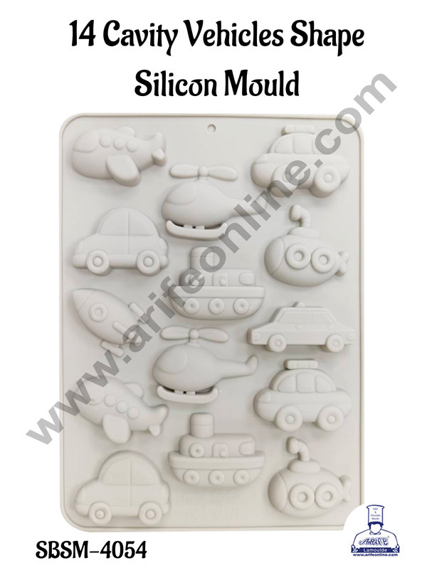 CAKE DECOR™ 14 Cavity Vehicles Shape  Silicon Mould | Cars , Helicopter,Ship Chocolate Mold