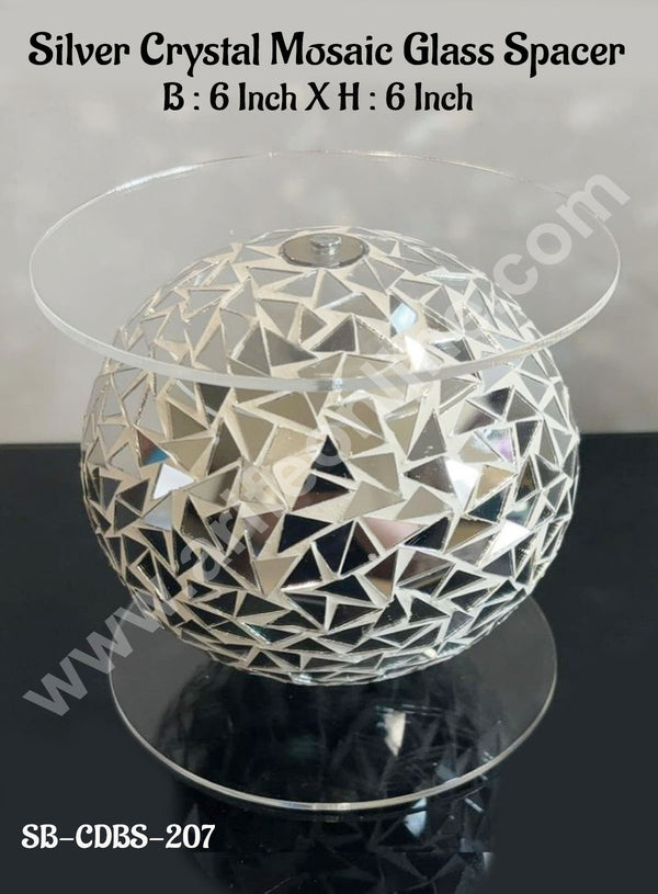 CAKE DECOR™ Silver Crystal Glass Mosaic Disco Ball Cake Spacer For Cake and Cupcake Decoration - 6 X 6 inch