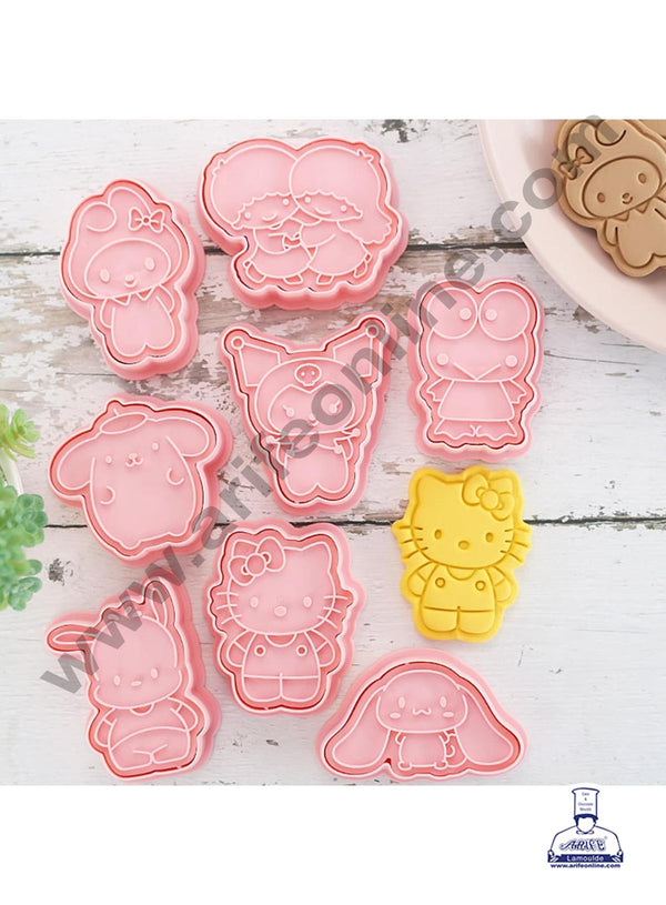 CAKE DECOR™ 8 Pcs Hello Kitty Cartoon Plastic Biscuit Cutter 3D Cookie Cutter