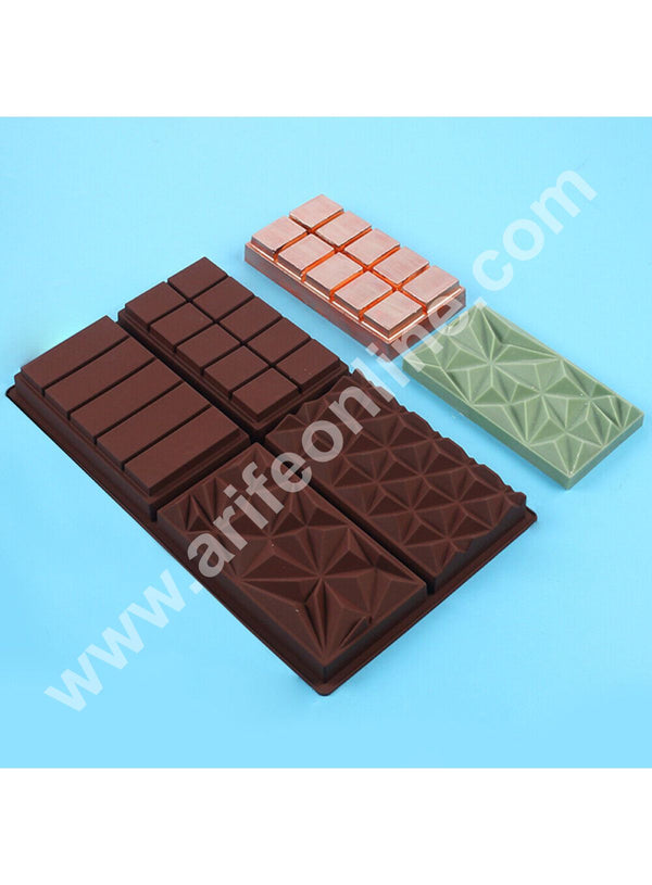 CAKE DECOR™ 4 in 1 Deep Kunafa Chocolate Geometric & Classic Design Silicone Mould | Pistachio Kunafa Chocolate Bar Mould (Design-15)