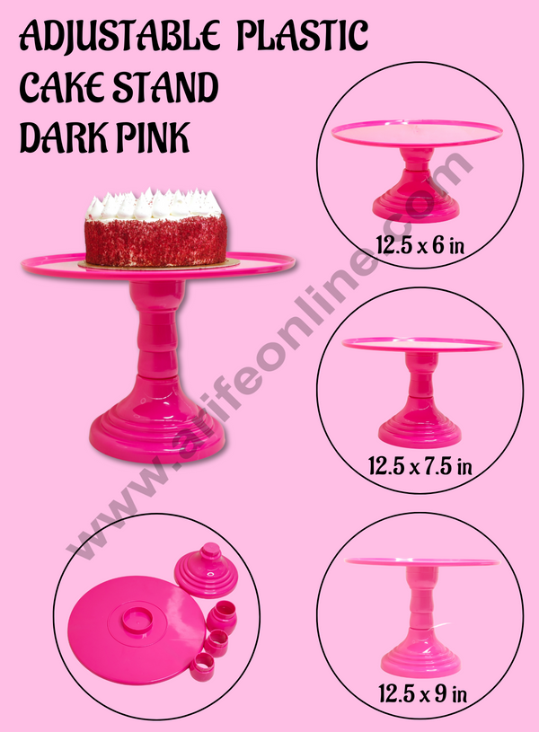 CAKE DECOR™ Adjustable Plastic Cake Stand | Cupcake Stand | Display Stand - Dark Pink