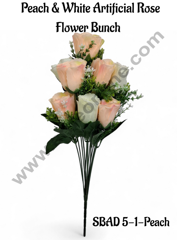 Peach & White Artificial Rose Flower bunch For Cake Decoration – ( 1 Bunch ) Cake Decor™
