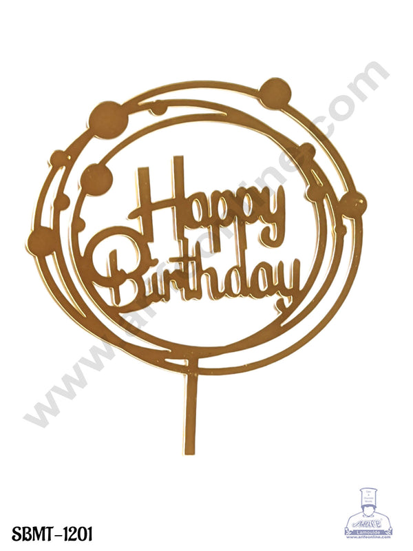 CAKE DECOR™ 5 inch Acrylic Happy Birthday Multi Circle Golden Round Frame Cutout Cake Topper And Dessert Decoration (SBMT-1201)