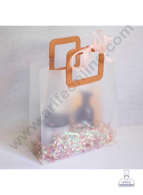 Medium Light Brown Square Leather Handle Frosted Hamper Bag 1 Pcs Pack- CAKE DECOR™