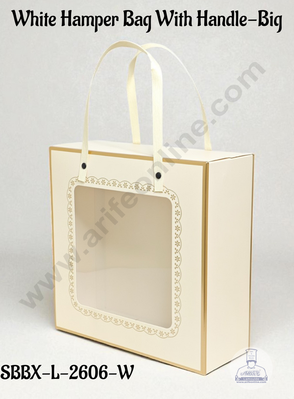 Large White Hamper Bag with Handle & Window – Hamper Box | 10 X 10 X 4 | 1 pc pack - CAKE DECOR™