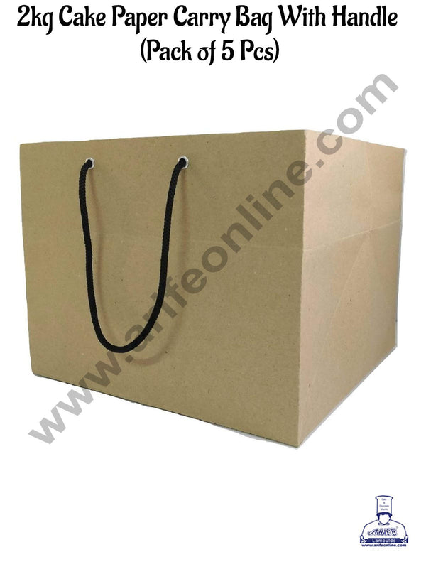 CAKE DECOR™ 2 kg Cake Paper Carry Bag With Handle (Pack of 5 Pcs)