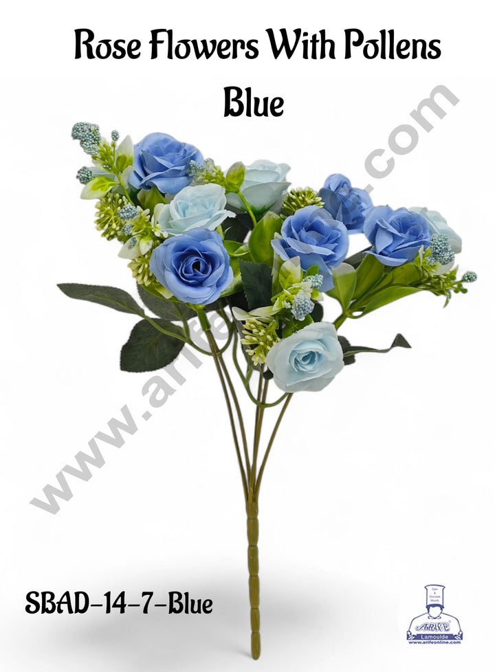 Flower Rife Home Blue Rose Flower With Pollens Artificial Flower bunch For Cake ...