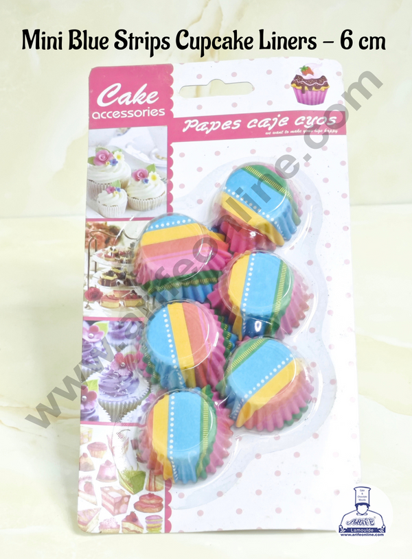 Cake Decor Mini Blue Strips Cupcake Liner - 6 cm Baking Cups Cupcake Mold Paper Muffin Random 100 pcs Pack