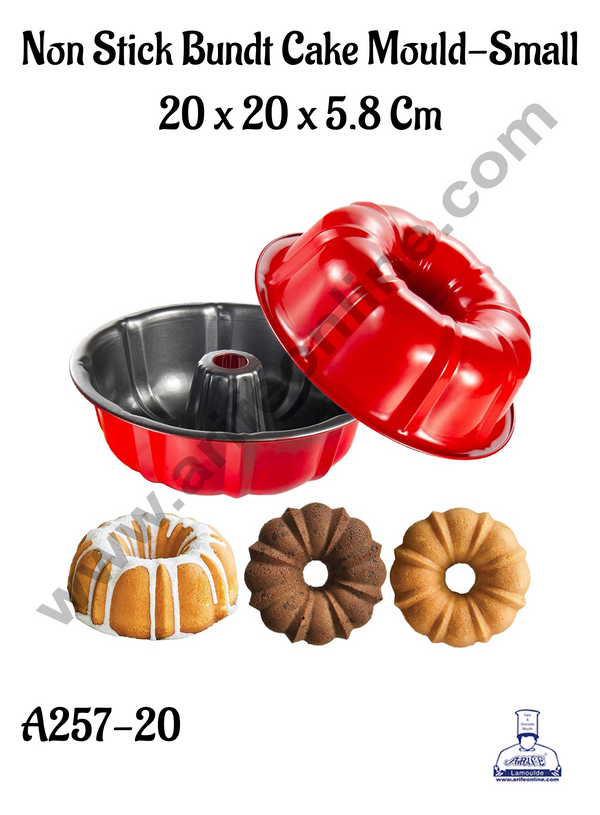 CAKE DECOR™ Small Non-Stick Bundt Cake Mould with Stylish Red Coating - 20 x 20 x 5.8 Cm