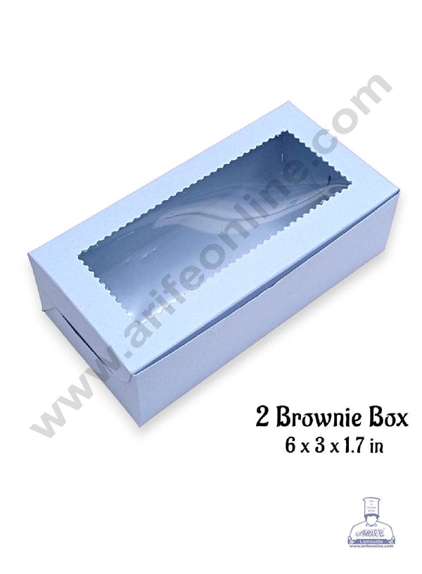 CAKE DECOR™ 2 Cavity Brownie Box with Clear Window, Brownie Carriers - Light Blue ( 10 Pcs Pack )
