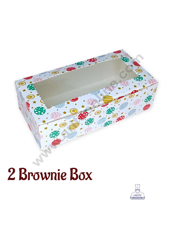 CAKE DECOR™ Christmas Theme 2 Cavity Brownie Boxes with Clear Window , Brownie Carriers – Christmas Theme 7 ( 10 Pcs Pack )