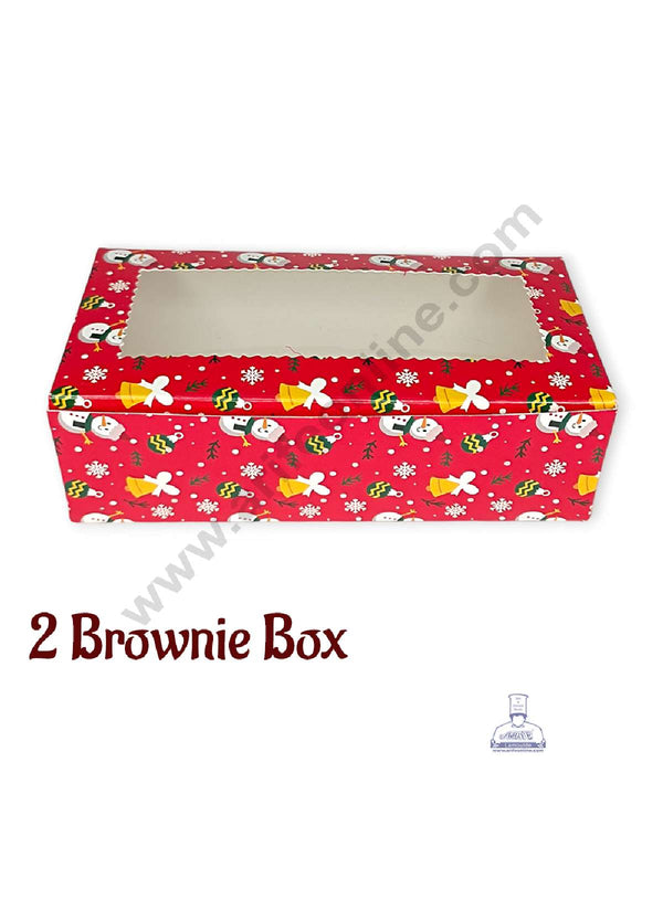 CAKE DECOR™ Christmas Theme 2 Cavity Brownie Boxes with Clear Window , Brownie Carriers – Christmas Theme 8 ( 10 Pcs Pack )