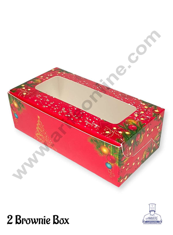 CAKE DECOR™ Christmas Theme 2 Cavity Brownie Boxes with Clear Window – Theme 9 ( 10 Pcs Pack )