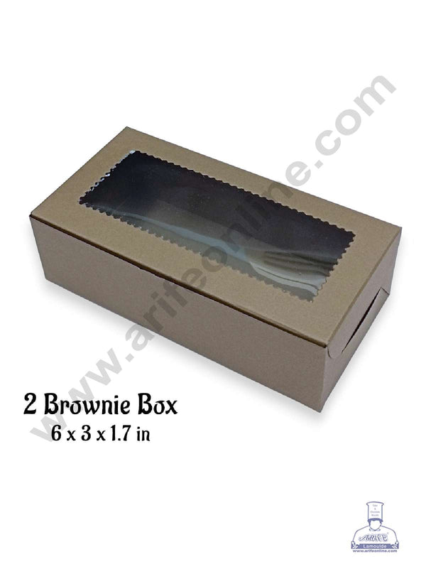 CAKE DECOR™ 2 Cavity Brownie Box with Clear Window, Brownie Carriers - Dark Woody Brown ( 10 Pcs Pack )