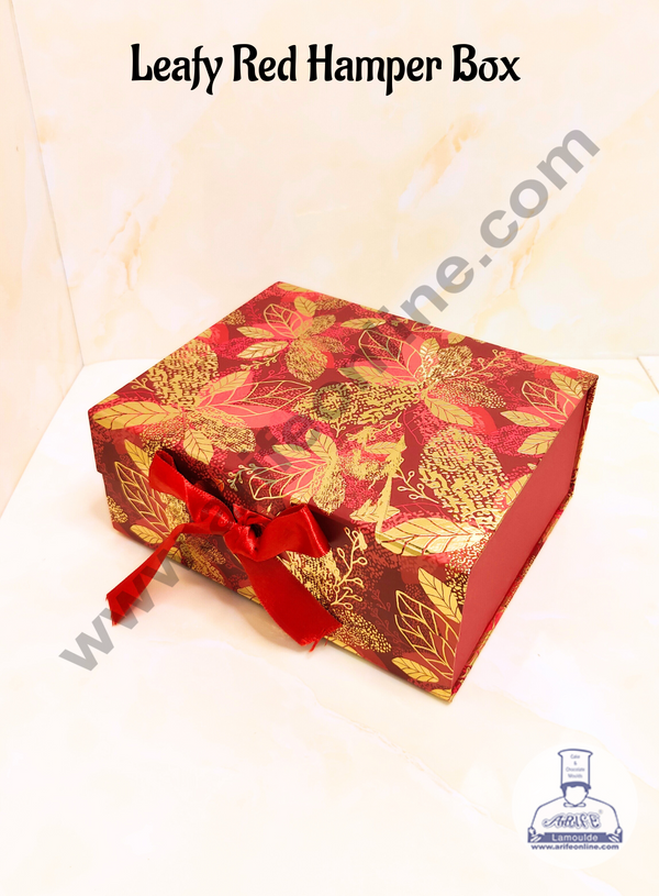 CAKE DECOR™ Leafy Red Color Folding Hard Hamper Box | Gift Box | Present Box - 1 Pc