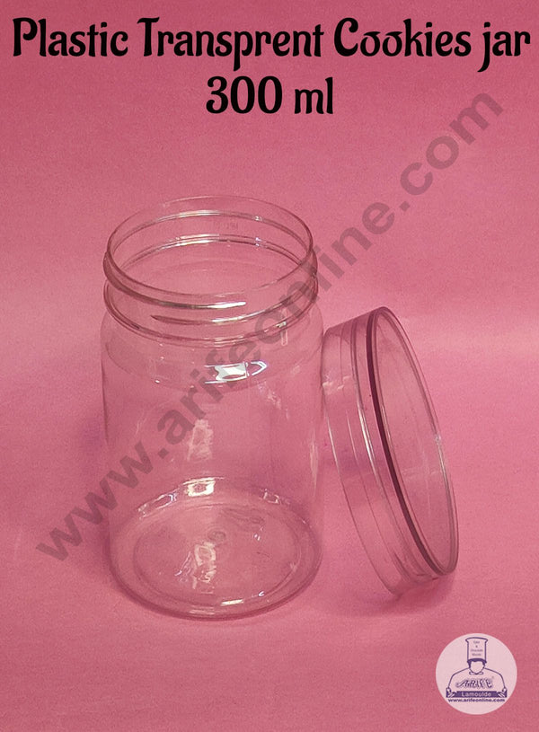 CAKE DECOR™ 1 Piece Tall Plastic Transparent Cookies Jar With Clear Cap  - 300 ml