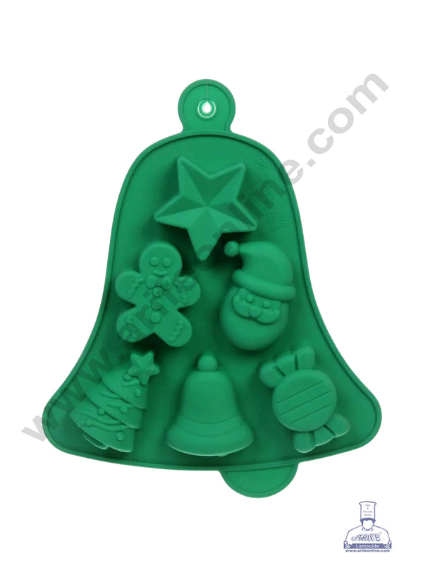 CAKE DECOR™  6-Cavity Christmas Character Jumbo Bell-Shaped Silicone Chocolate Mold-G411