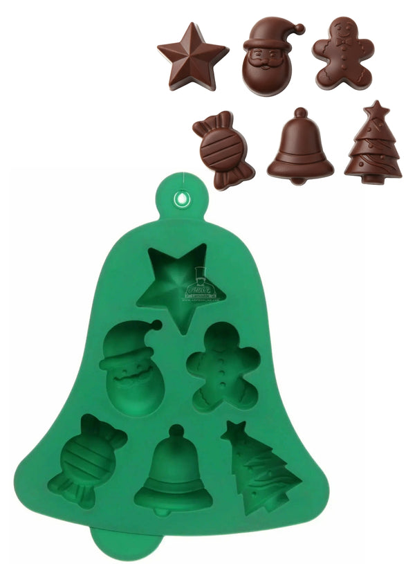 CAKE DECOR™  6-Cavity Christmas Character Jumbo Bell-Shaped Silicone Chocolate Mold-G411