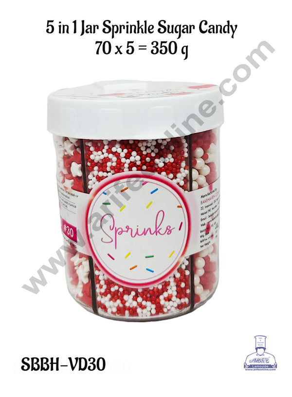 CAKE DECOR™ 5 in 1 Jar Valentine's Theme Sprinkle Sugar Candy ( VD-30 )