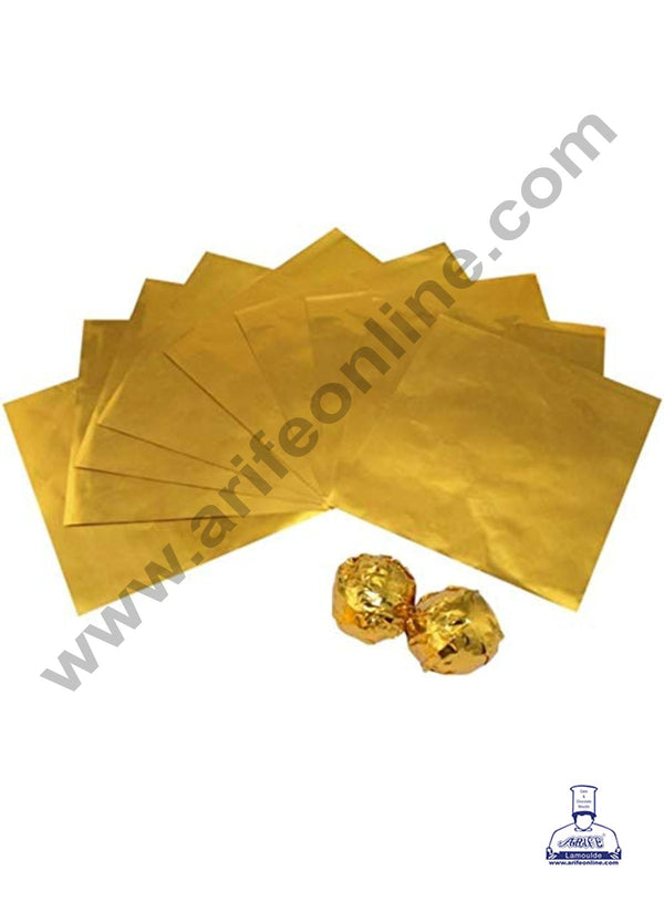 CAKE DECOR™ 8x8 cm Plain Golden Aluminum Cut Foil Wrappers – Pack of 200