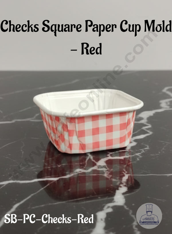 CAKE DECOR™ 10 Pcs Red Checks Square Paper Cup Bake and Serve Cake Mould
