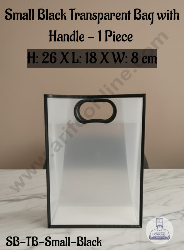 Small Black Transparent Bag with Handle (H: 26 X L: 18 X W: 8 cm) | 1 Piece | Gift Bag with Handle - CAKE DECOR™