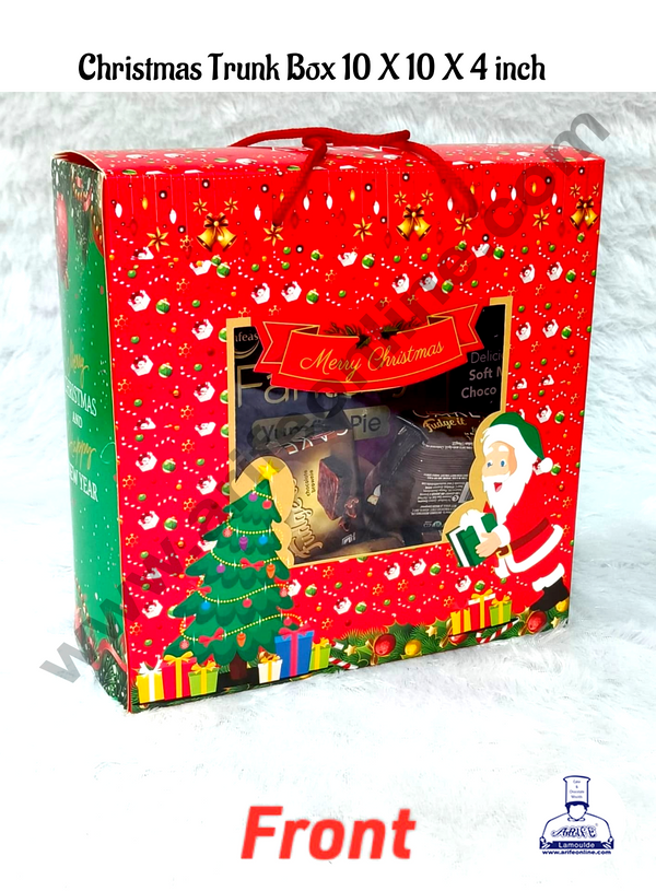 CAKE DECOR™ Merry Christmas Trunk Hamper Box - Red (1 Pcs Pack) (10 X 10 X 4 inch)