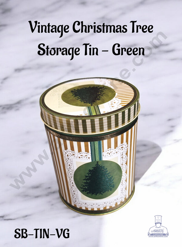 CAKE DECOR™ Vintage Christmas Tree Storage Tin - Green│SB-TIN-VG│