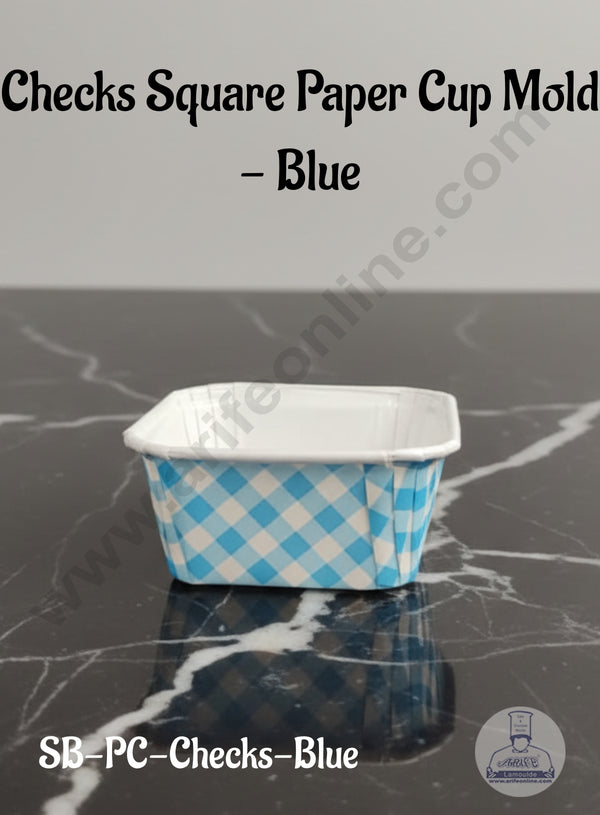 CAKE DECOR™ 10 Pcs Blue Checks Square Paper Cup Bake and Serve Cake Mould