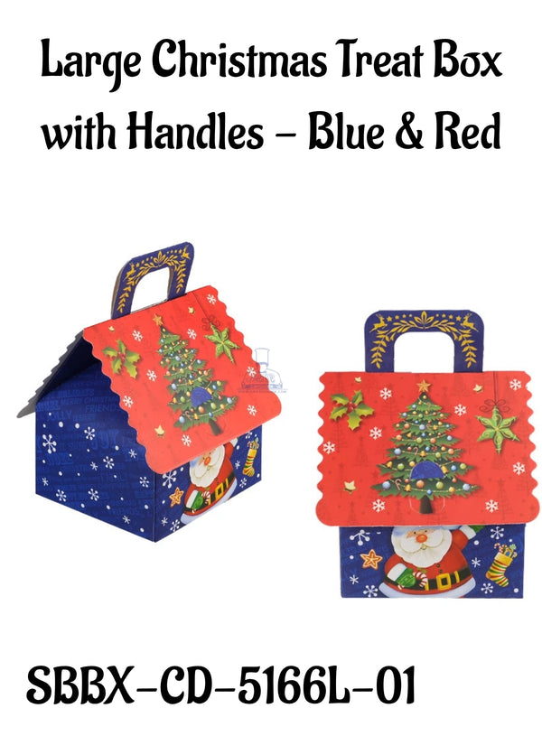 Large Christmas Treat Box with Handles - Blue & Red| 16 x 15 x 10 cm | 1 Piece (SBBX-CD-5166L-01)  - CAKE DECOR™