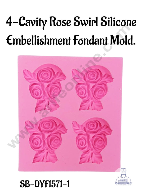 CAKE DECOR™ 4-Cavity Rose Swirl Silicone Embellishment Fondant Mold│SB-DYF1571-1│