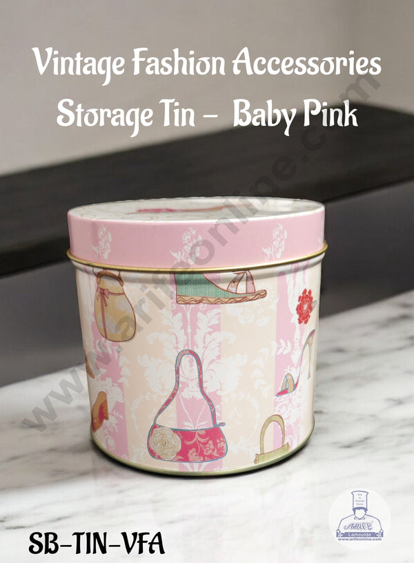 CAKE DECOR™ Vintage Fashion Accessories Storage Tin -  Baby Pink│Length: 10 cm x Diameter: 9.5 cm│