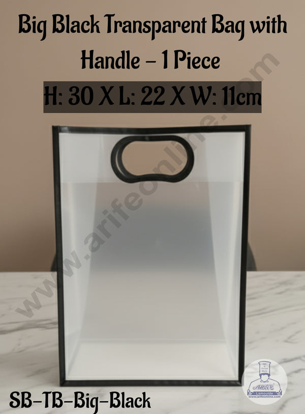 Big Black Transparent Bag with Handle (H: 30 X L: 22 X W: 11cm) | 1 Piece | Gift Bag with Handle - CAKE DECOR™