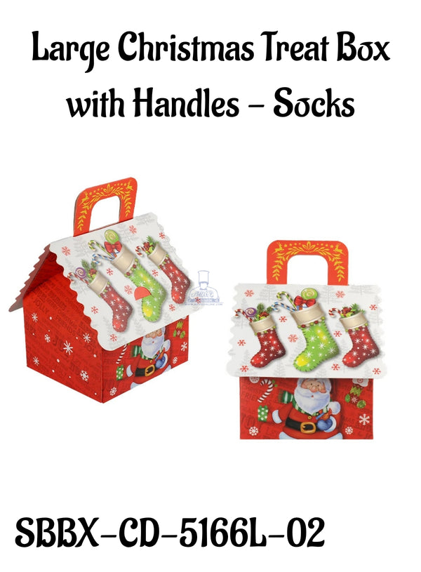 Large Christmas Treat Box with Handles - Socks | 16 x 15 x 10 cm | 1 Piece (SBBX-CD-5166L-02)  - CAKE DECOR™