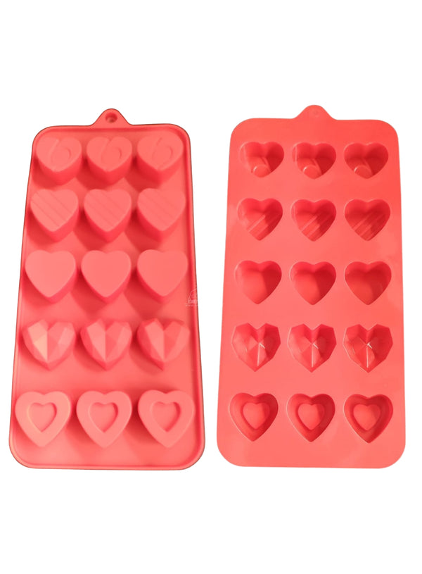 CAKE DECOR™  15-Cavity Assorted 3D Heart Silicone Chocolate Mold (Smooth, Striped, and Faceted) - CK3-45-122
