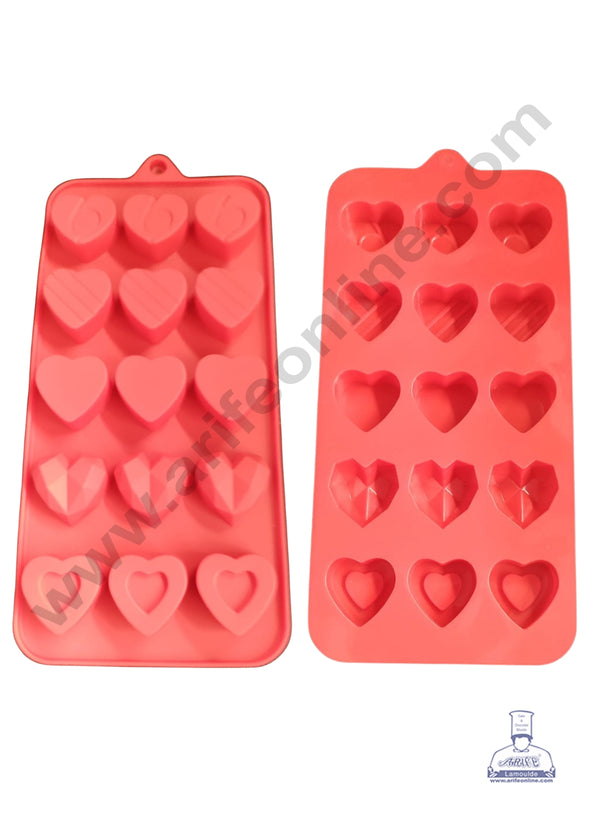 CAKE DECOR™  15-Cavity Assorted 3D Heart Silicone Chocolate Mold (Smooth, Striped, and Faceted) - CK3-45-122