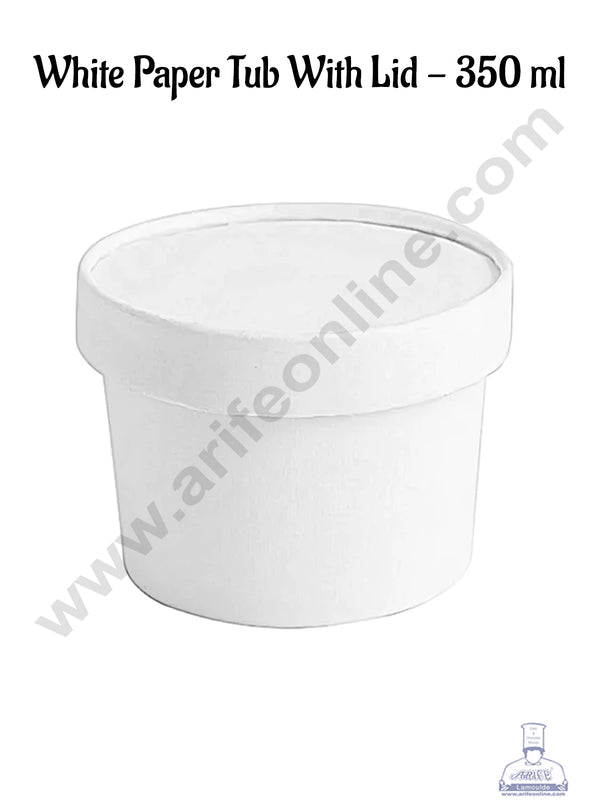 CAKE DECOR™ 350ml White Kraft Paper Tub With Lid