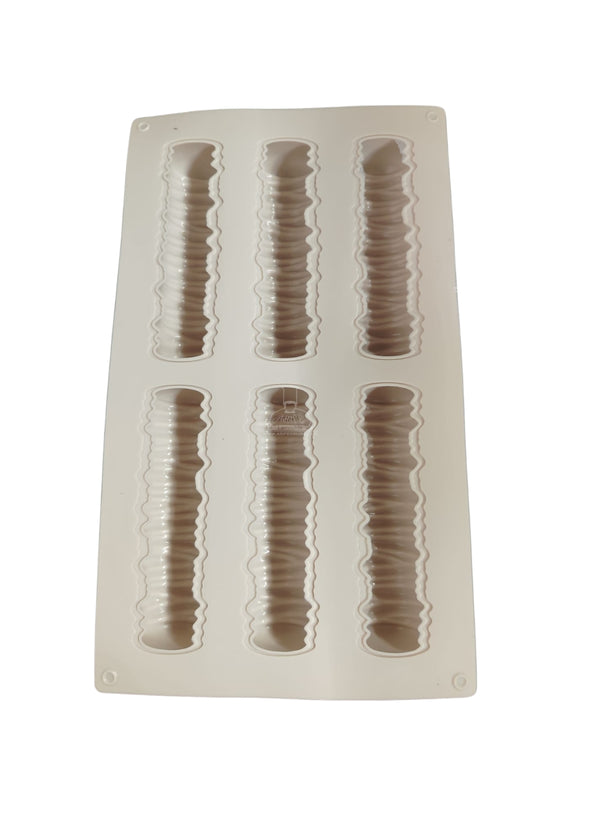 CAKE DECOR™ 6-Cavity 3D Ruffle/Textured Cylinder Silicone Chocolate Mold - G425