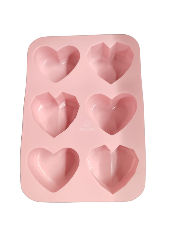 CAKE DECOR™ 6-Cavity Assorted 3D Heart Silicone Mold (Smooth and Geometric/Faceted) - LBM1582