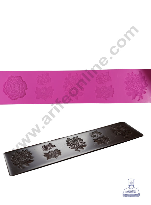 CAKE DECOR™ 7-Cavity Assorted Rose and Floral Bouquet Silicone Border Mat- LSD-25