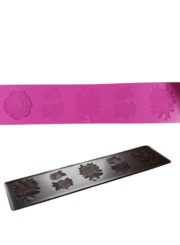 CAKE DECOR™ 7-Cavity Assorted Rose and Floral Bouquet Silicone Border Mat- LSD-25