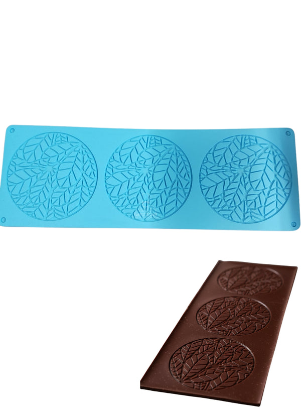 CAKE DECOR™ 3-Cavity Round Cracked Leaf/Mosaic Pattern Silicone Mat- LSD-95