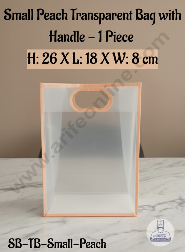 Small Peach Transparent Bag with Handle (H: 26 X L: 18 X W: 8 cm) | 1 Piece | Gift Bag with Handle - CAKE DECOR™