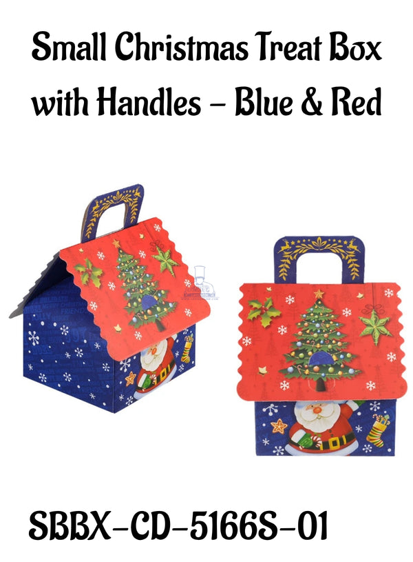Small Christmas Treat Box with Handles - Blue & Red| 12 x 10 x 6.5 cm | 1 Piece (SBBX-CD-5166S-01)  - CAKE DECOR™