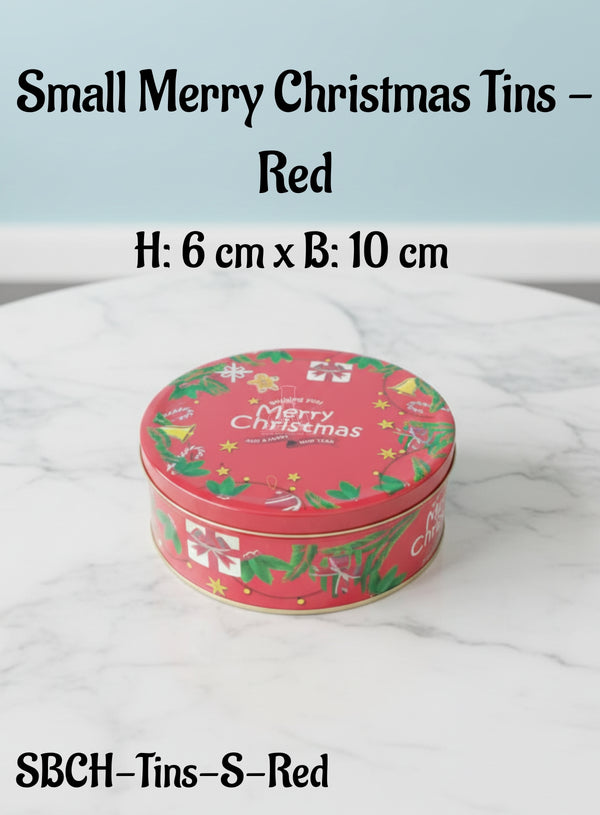 Cake Decor ™ Small Merry Christmas Tins - Red | Round Storage Containers Tins | 1 Pc Pack