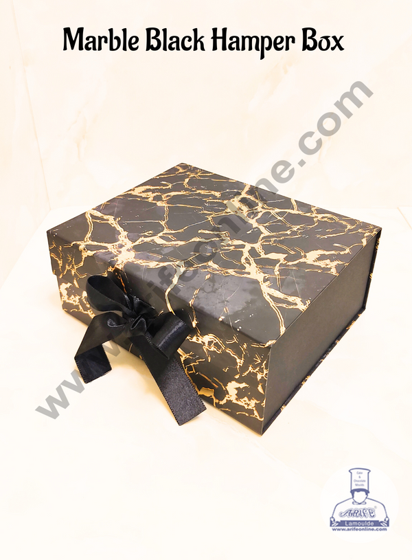 CAKE DECOR™ Marble Black Folding Hard Hamper Box | Gift Box | Present Box - 1 Pc