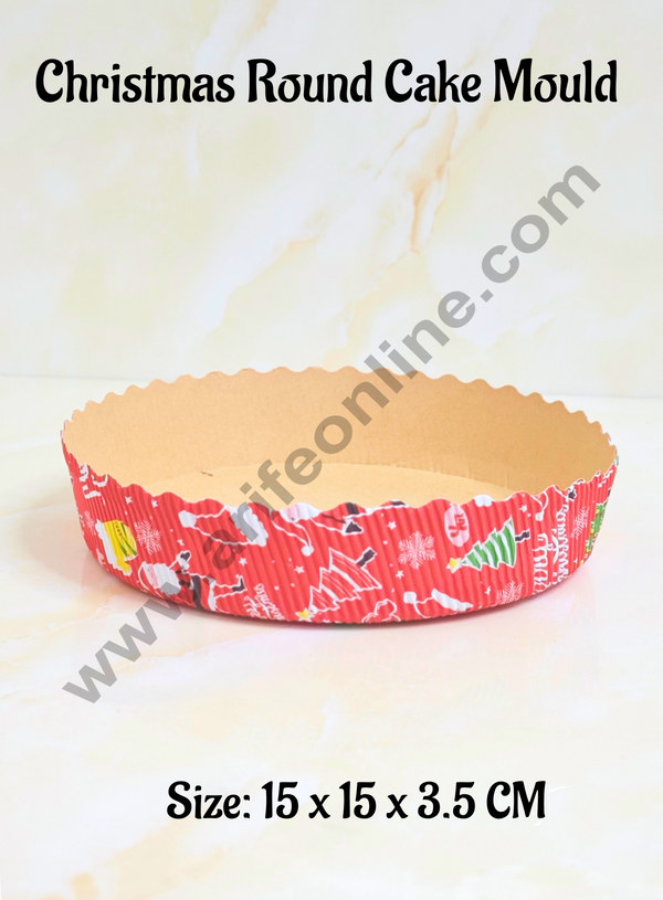 CAKE DECOR™ Small Christmas Theme Round Paper Cake Mould | Bake & Serve Paper Baking Mould (150 X 35)(10 Pc Pack)